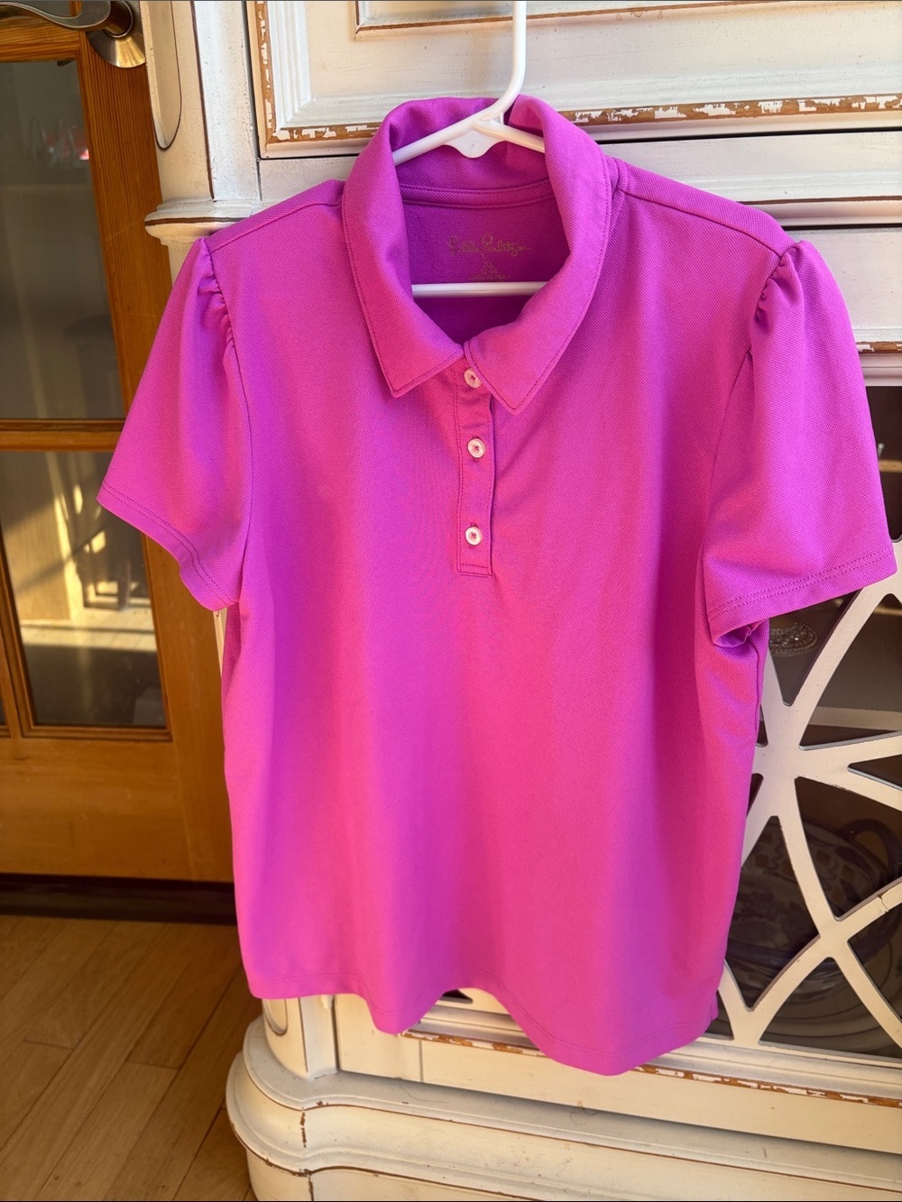 Lilly Pulitzer Bright Fuchsia Polo with Puff Sleeves